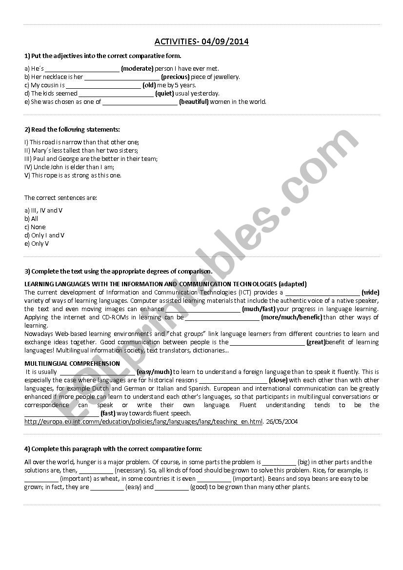 Comparatives-exercises worksheet