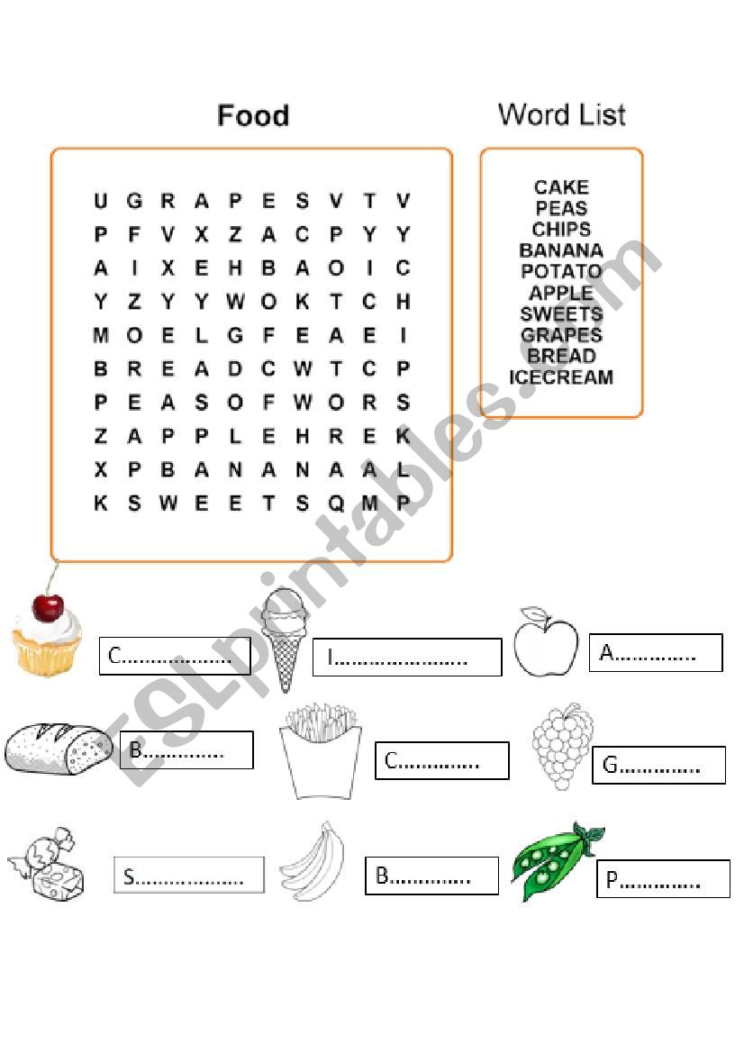 Food Wordsearch worksheet