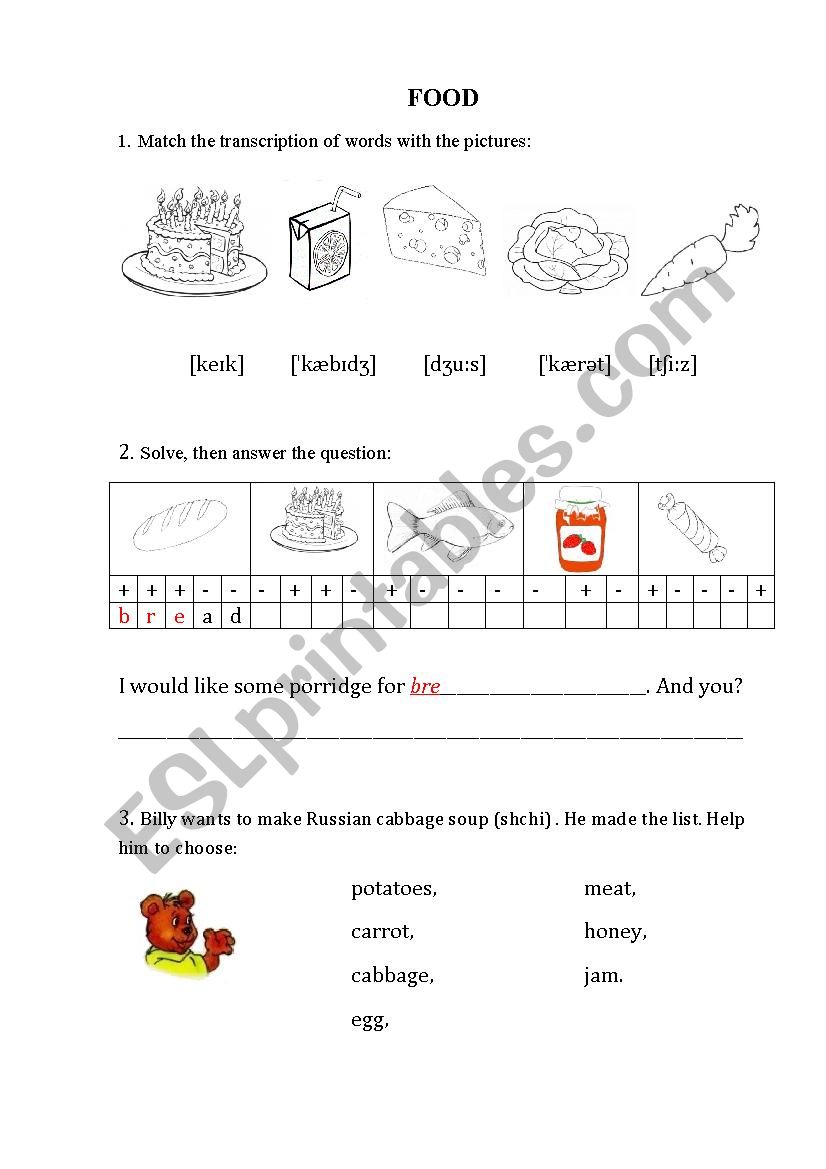 FOOD worksheet