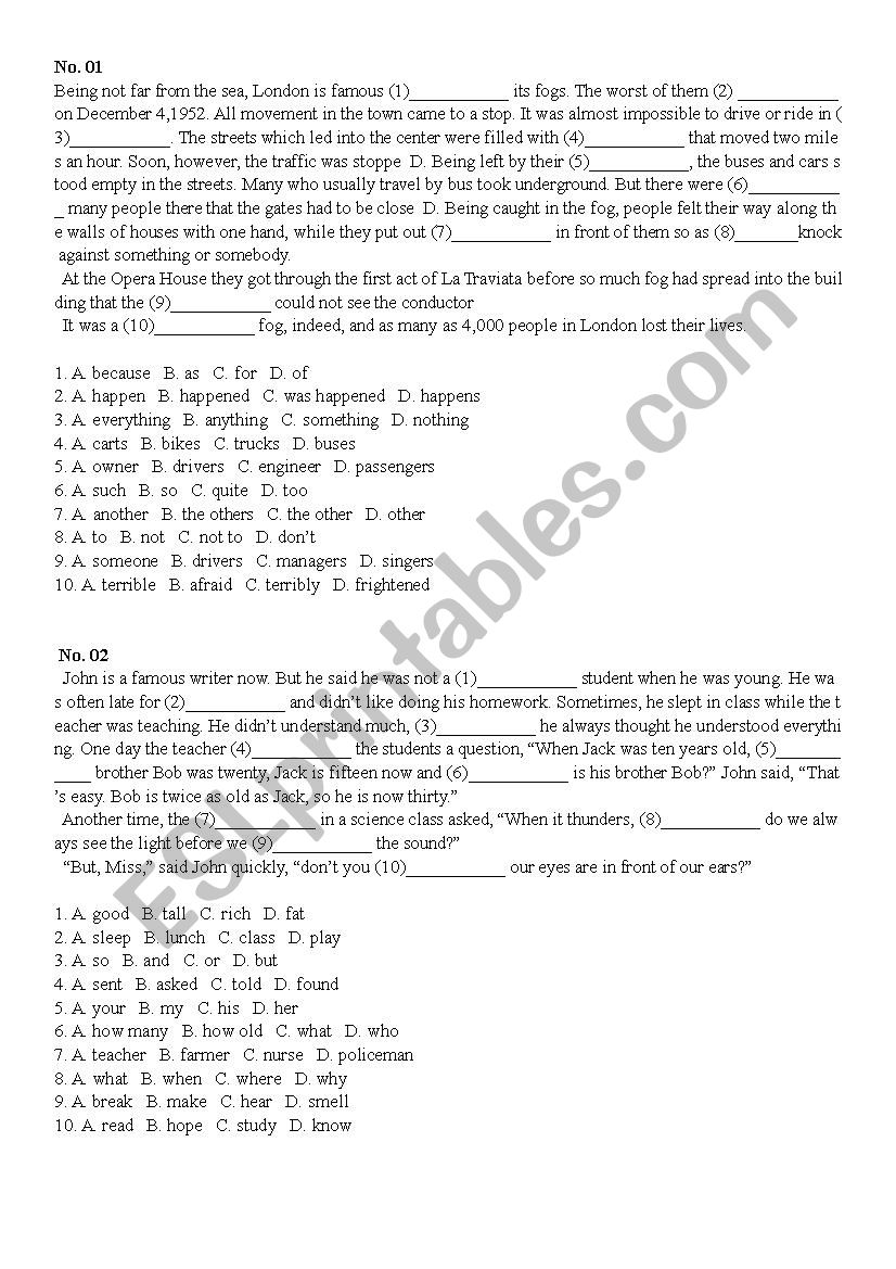 PET Reading worksheet