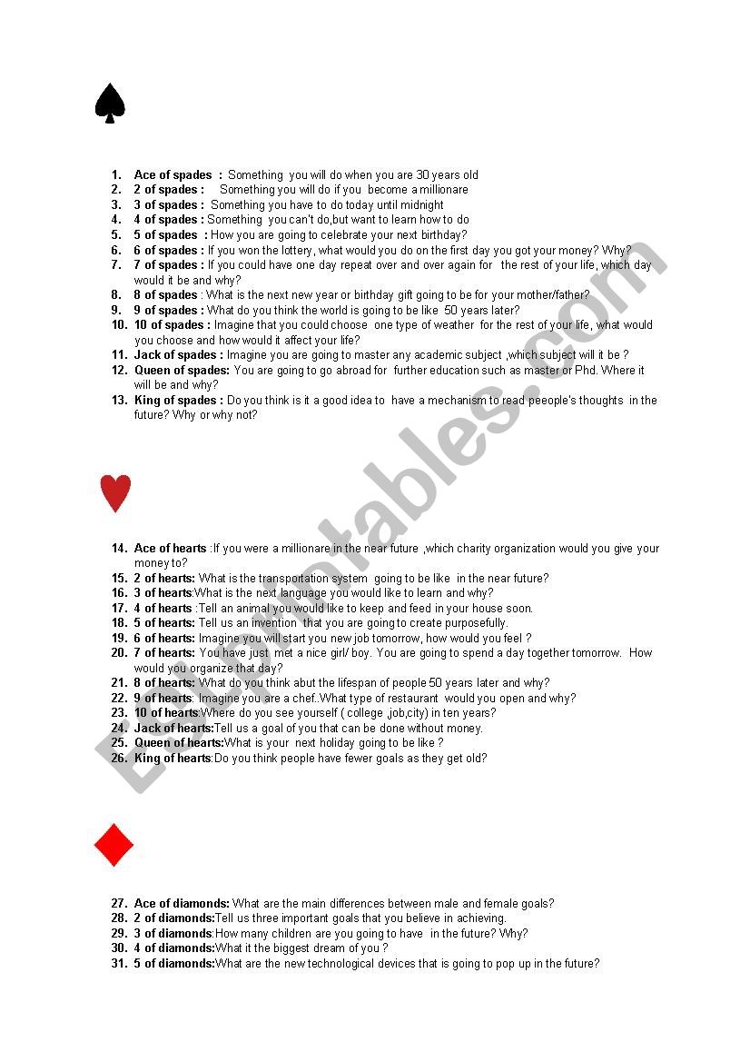 card-games-questions worksheet