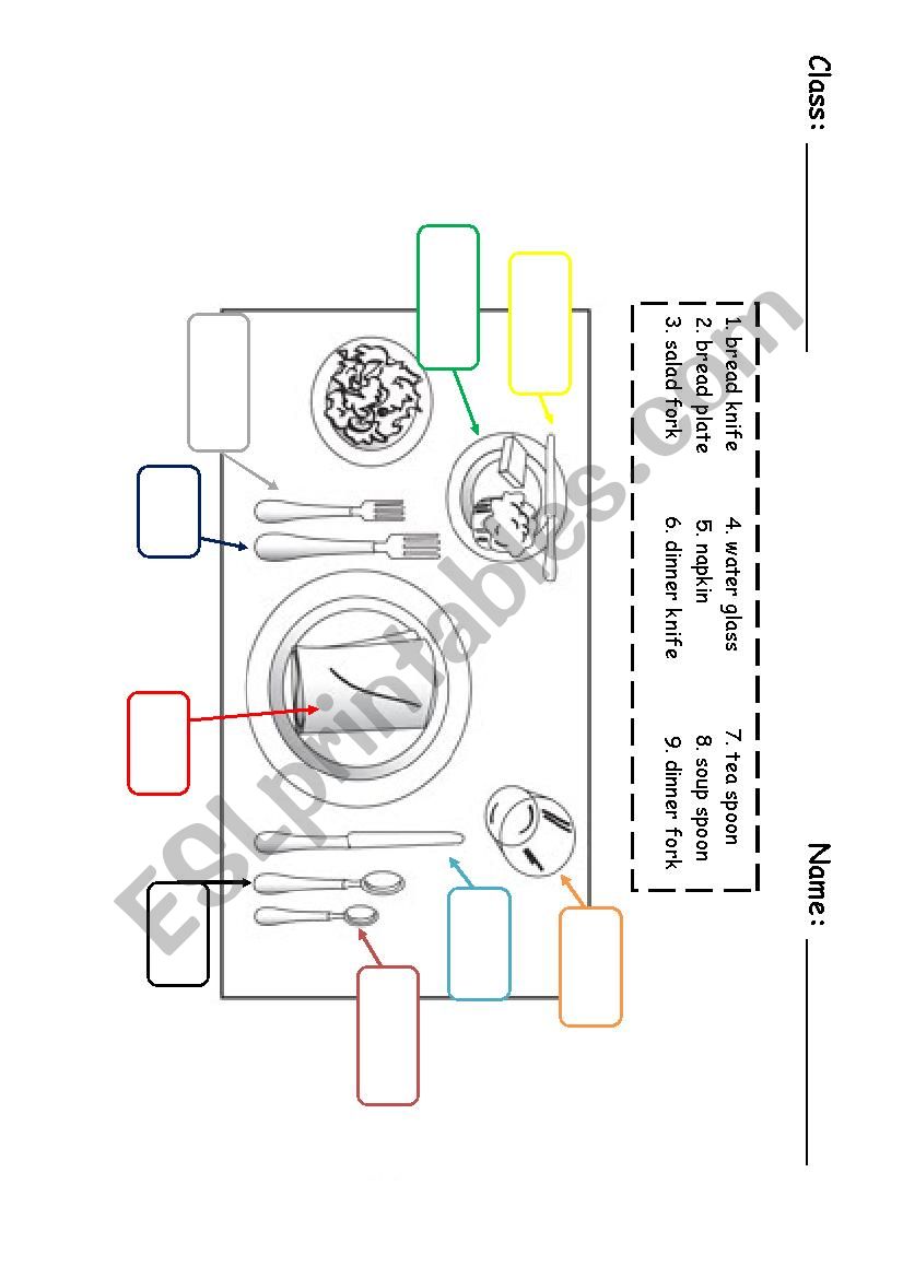 table setting worksheet