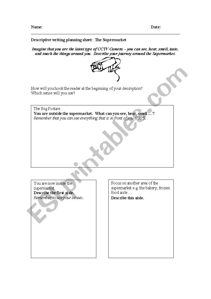 Describing a place worksheet with graphic organiser