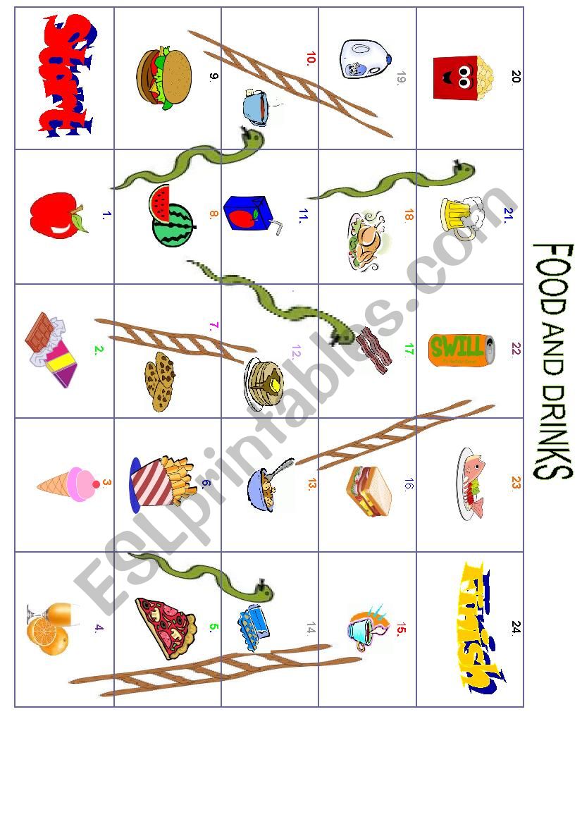 Food and drinks snakes and ladders
