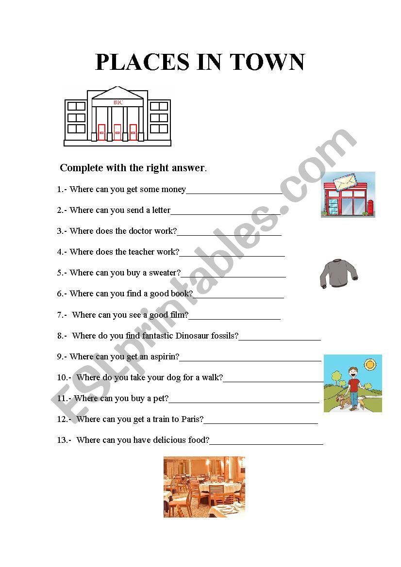 Places in town worksheet