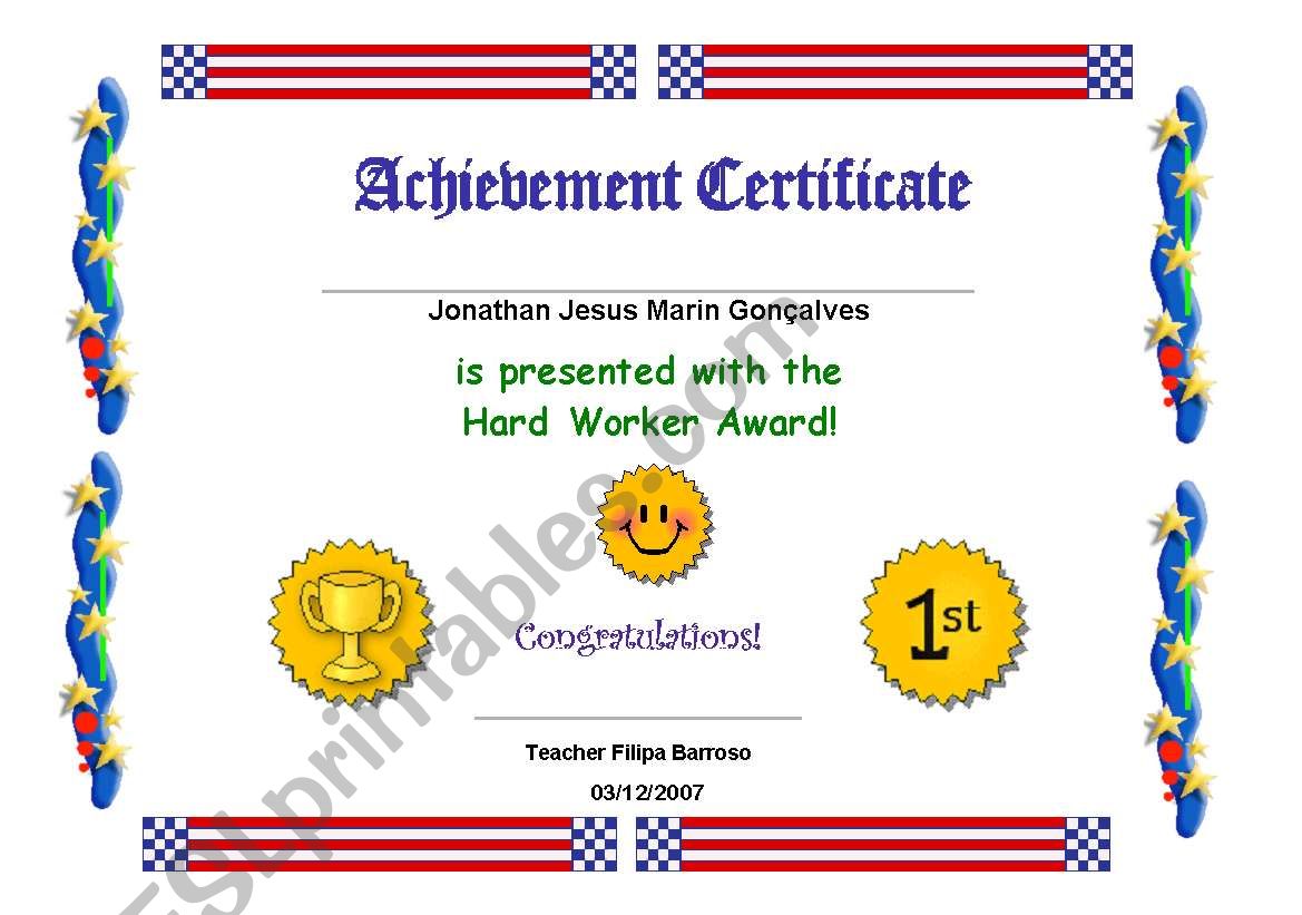 Certificate worksheet