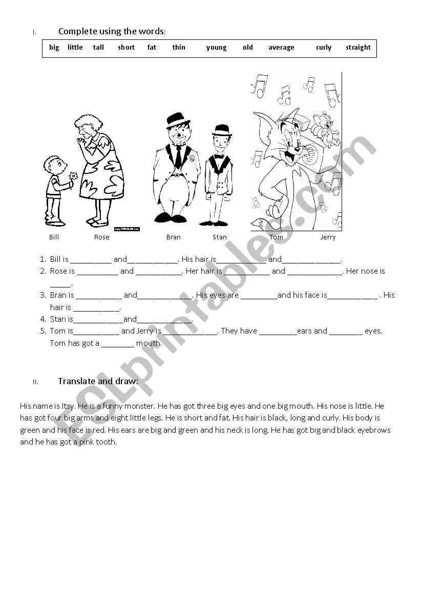 descriptions worksheet