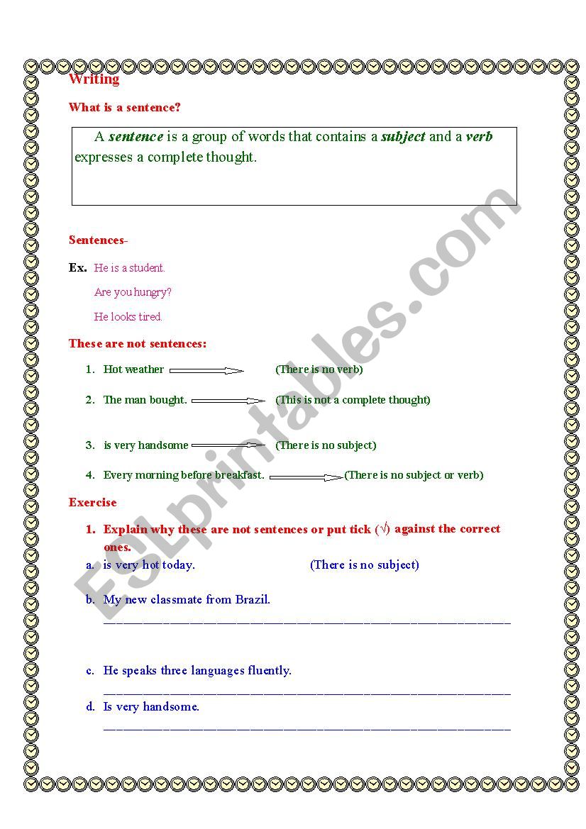  What is a Sentence? worksheet