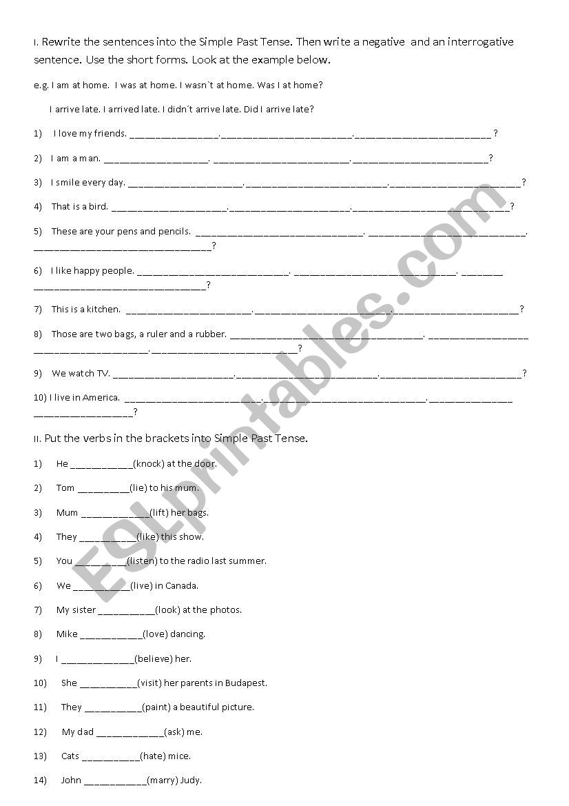 past tense simple worksheet