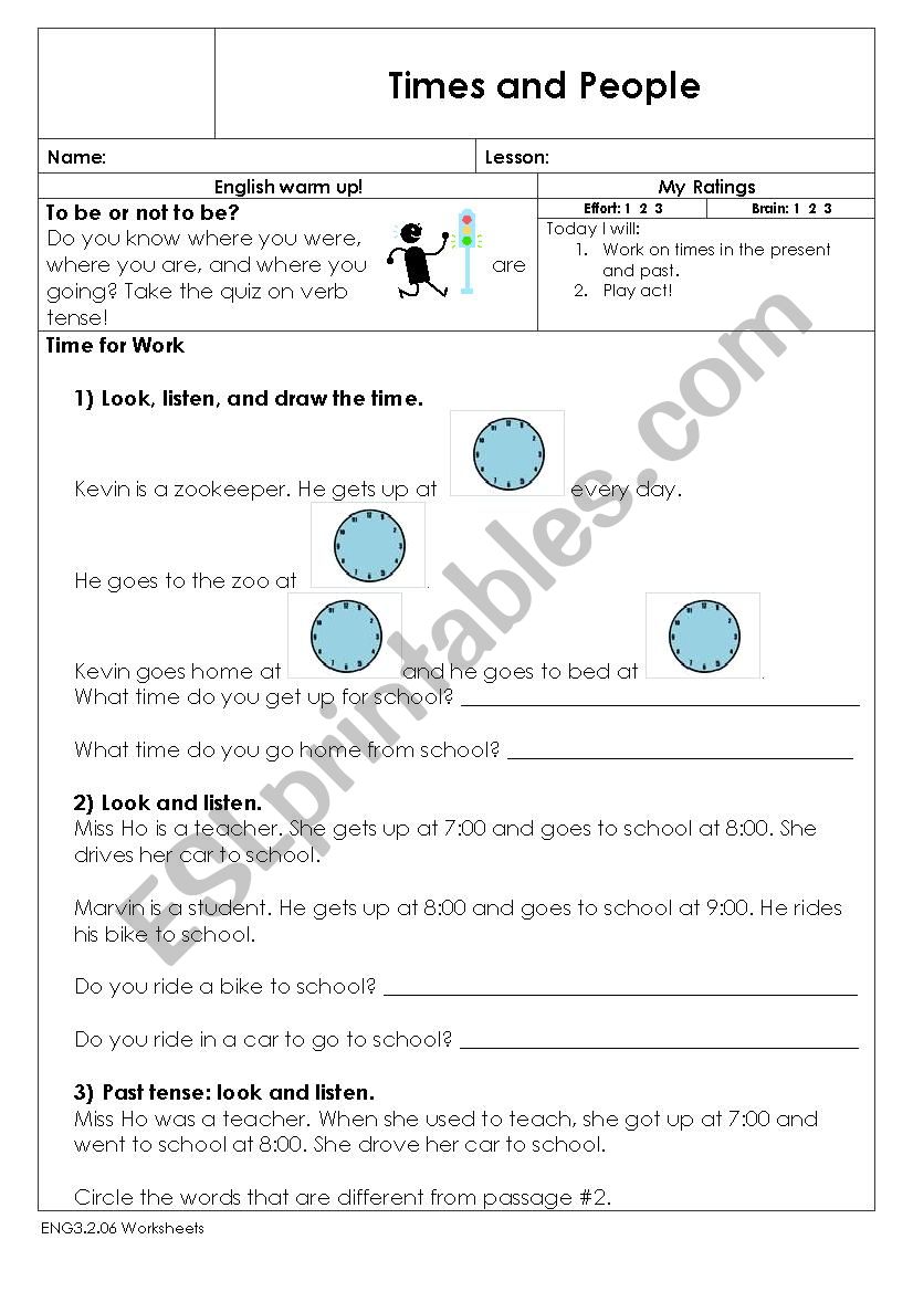 Times and People worksheet