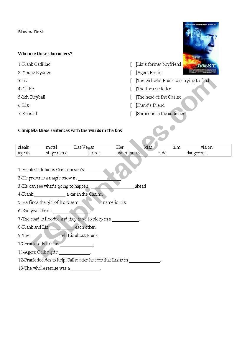 Movie: Next worksheet