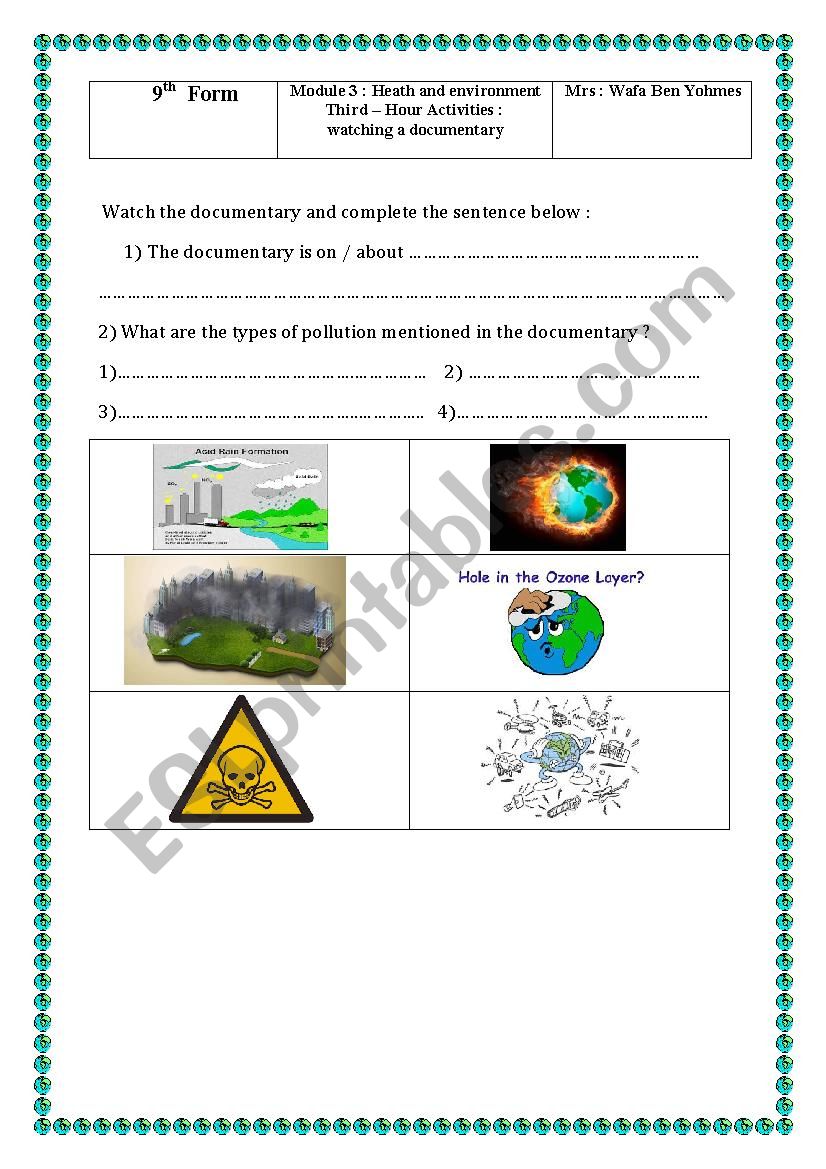 documentary about pollution  worksheet