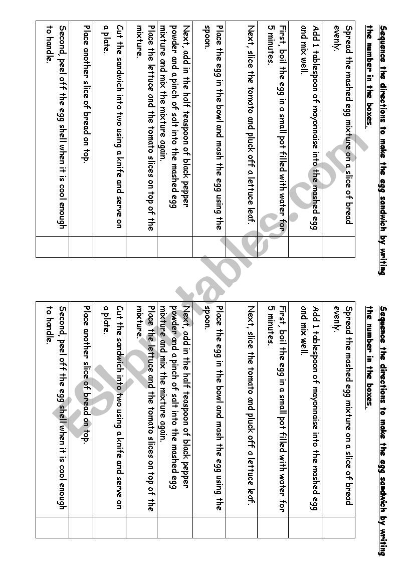 Egg sandwich worksheet