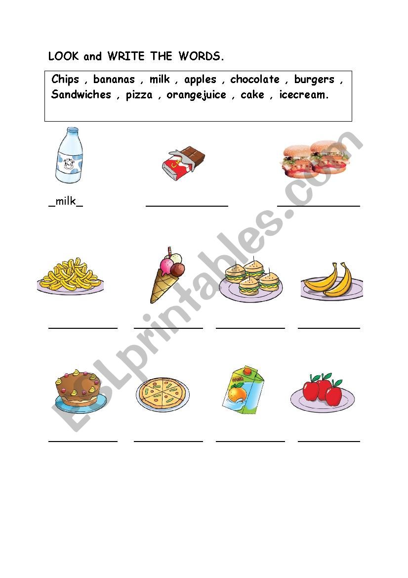 food and drinks worksheet