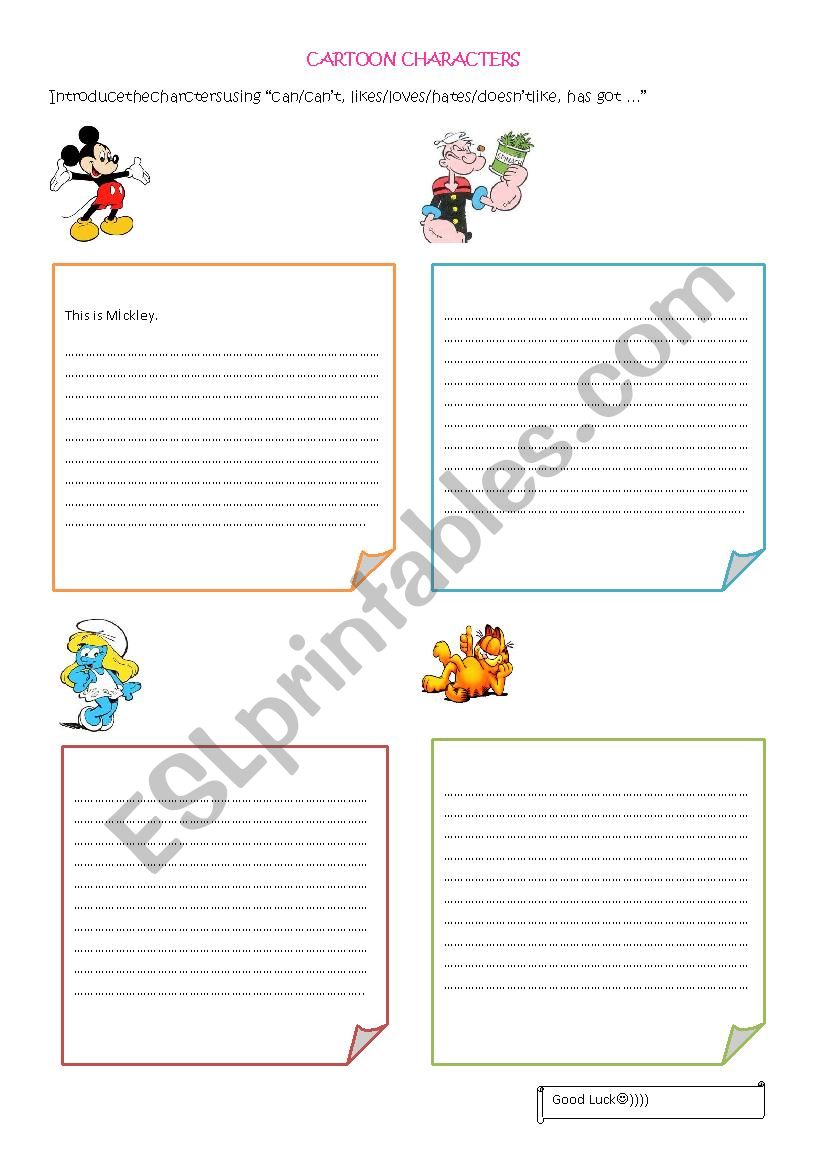 Cartoon Characters worksheet