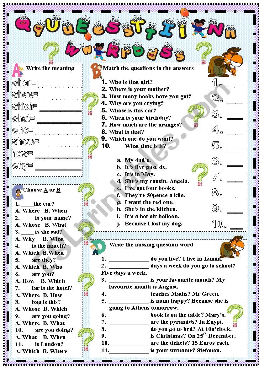 Question words worksheet