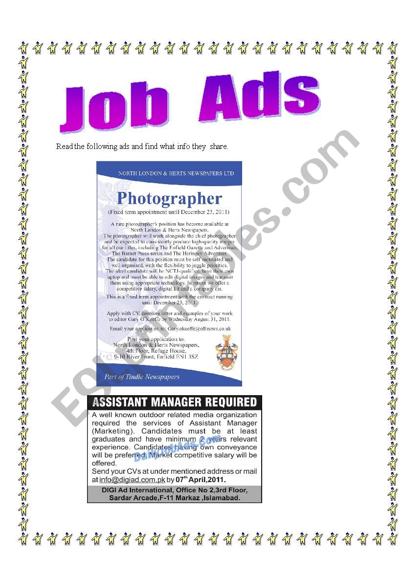 Jobs ads 3 worksheet