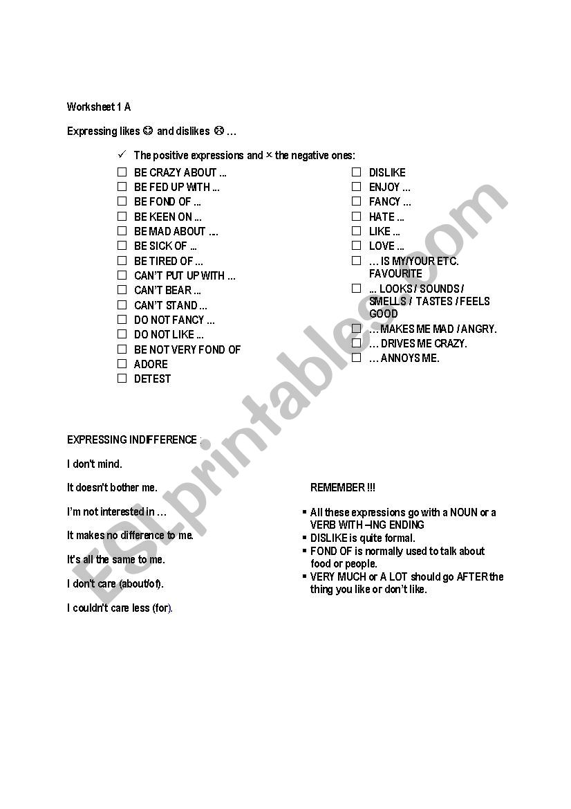 Expressing preferences worksheet