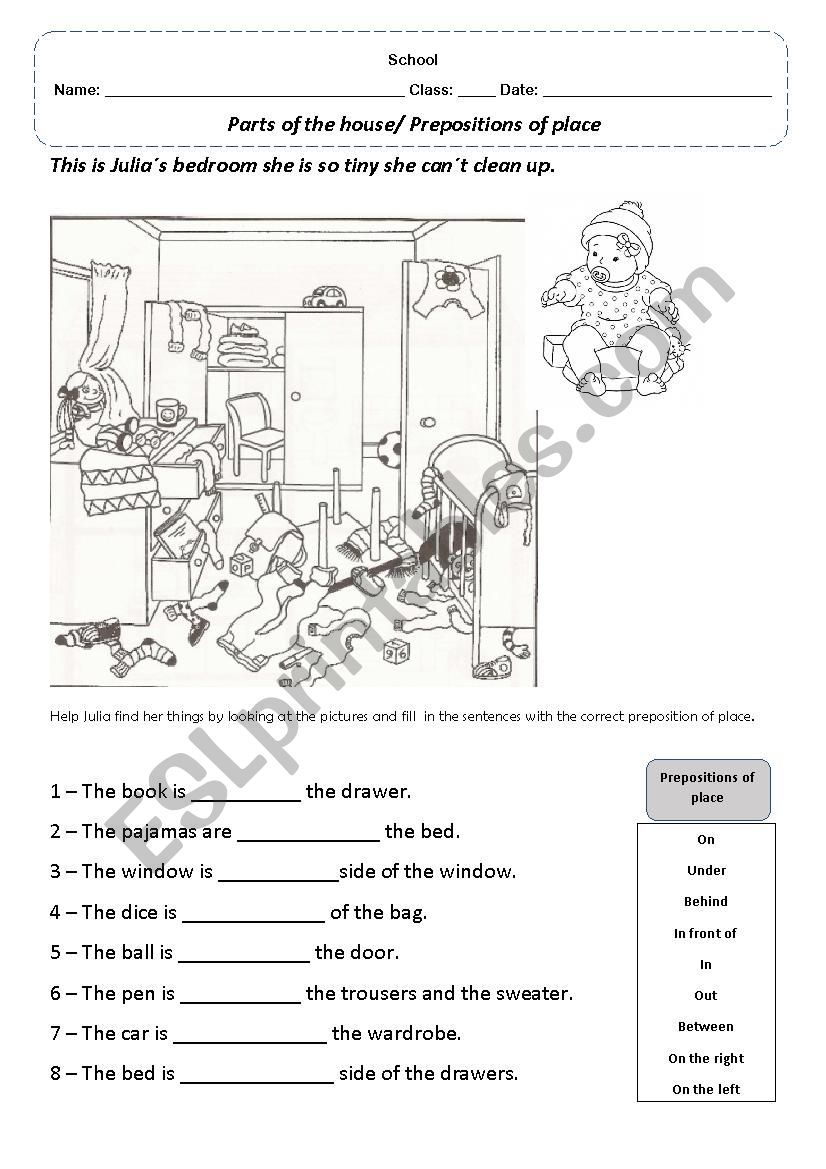 prepositions of place house worksheet