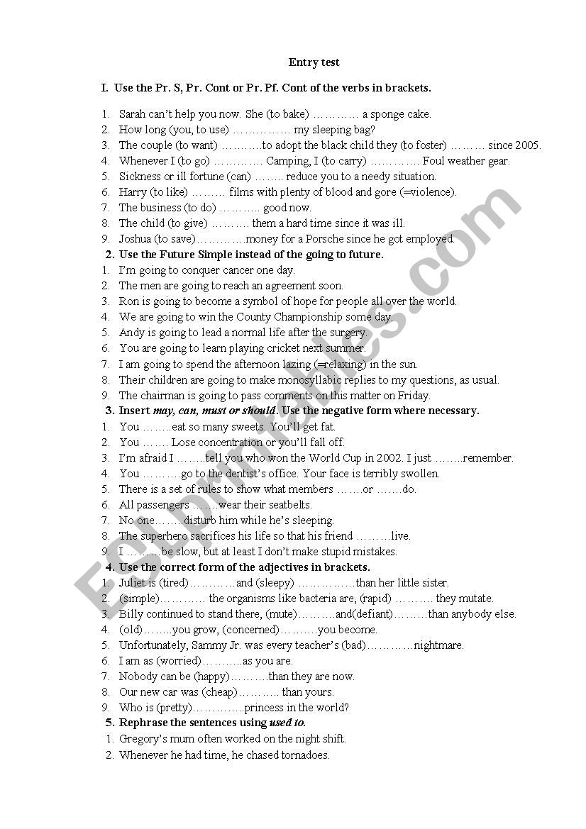 grammar testpaper worksheet