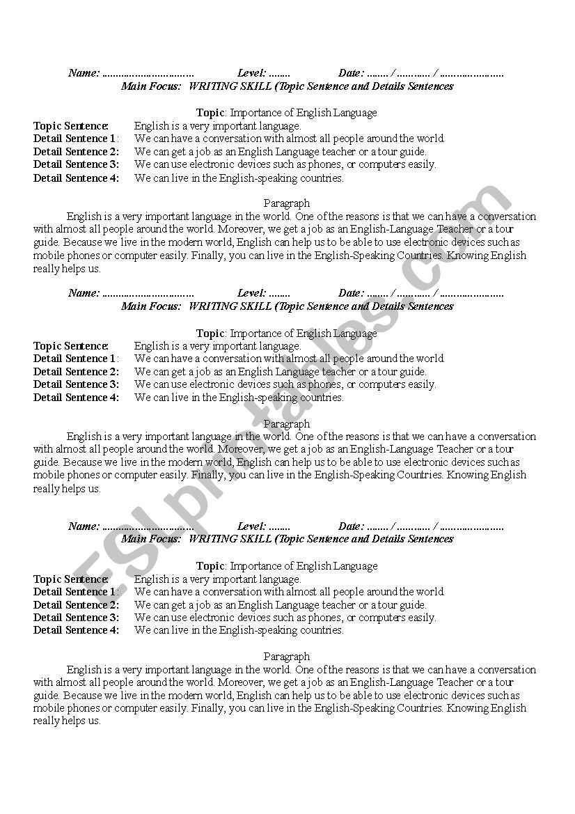 Topic Sentence and Detail Sentences__Lesson 