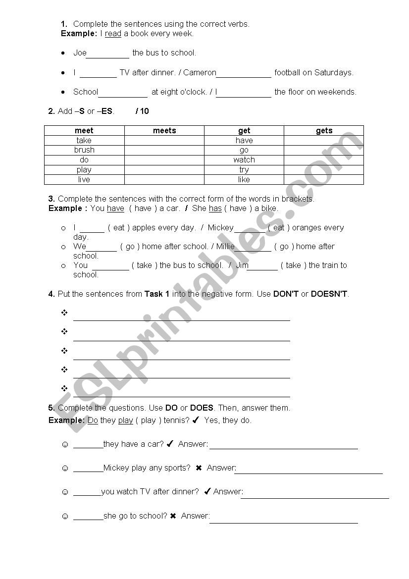 Present Simple 2 worksheet