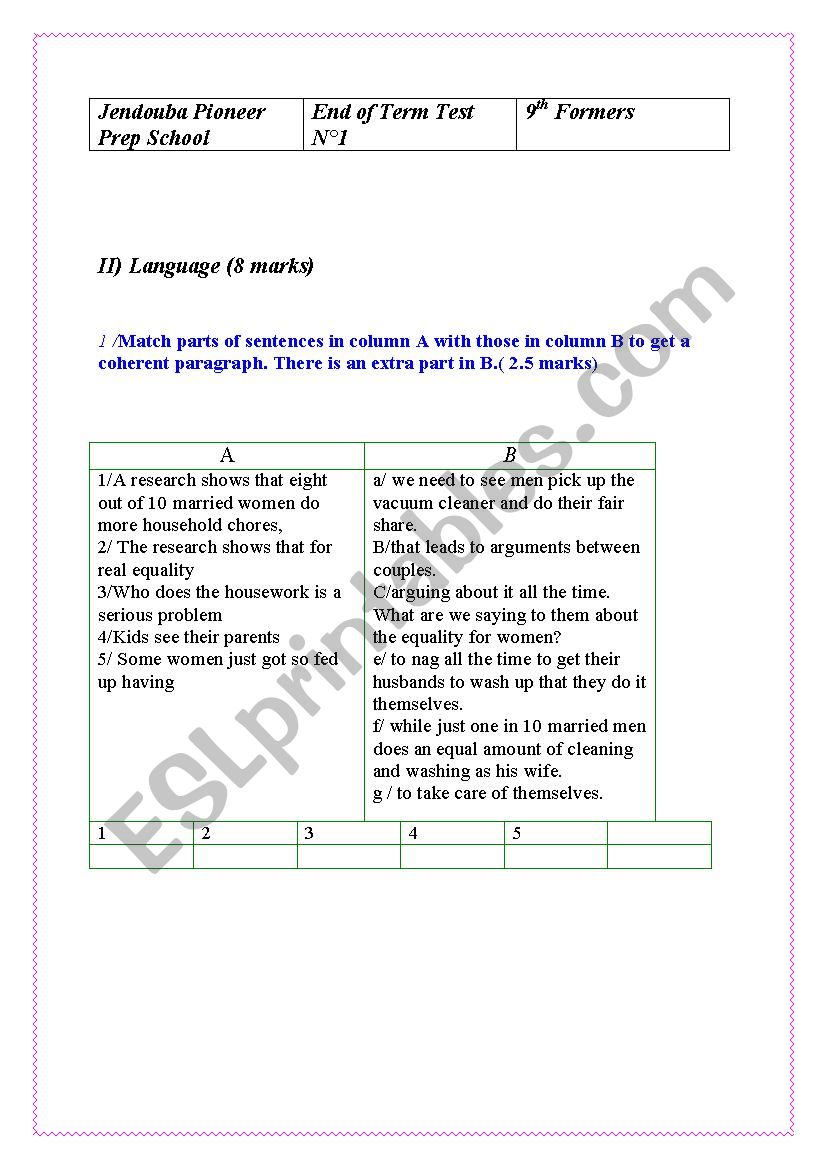 Pioneer prep school worksheet