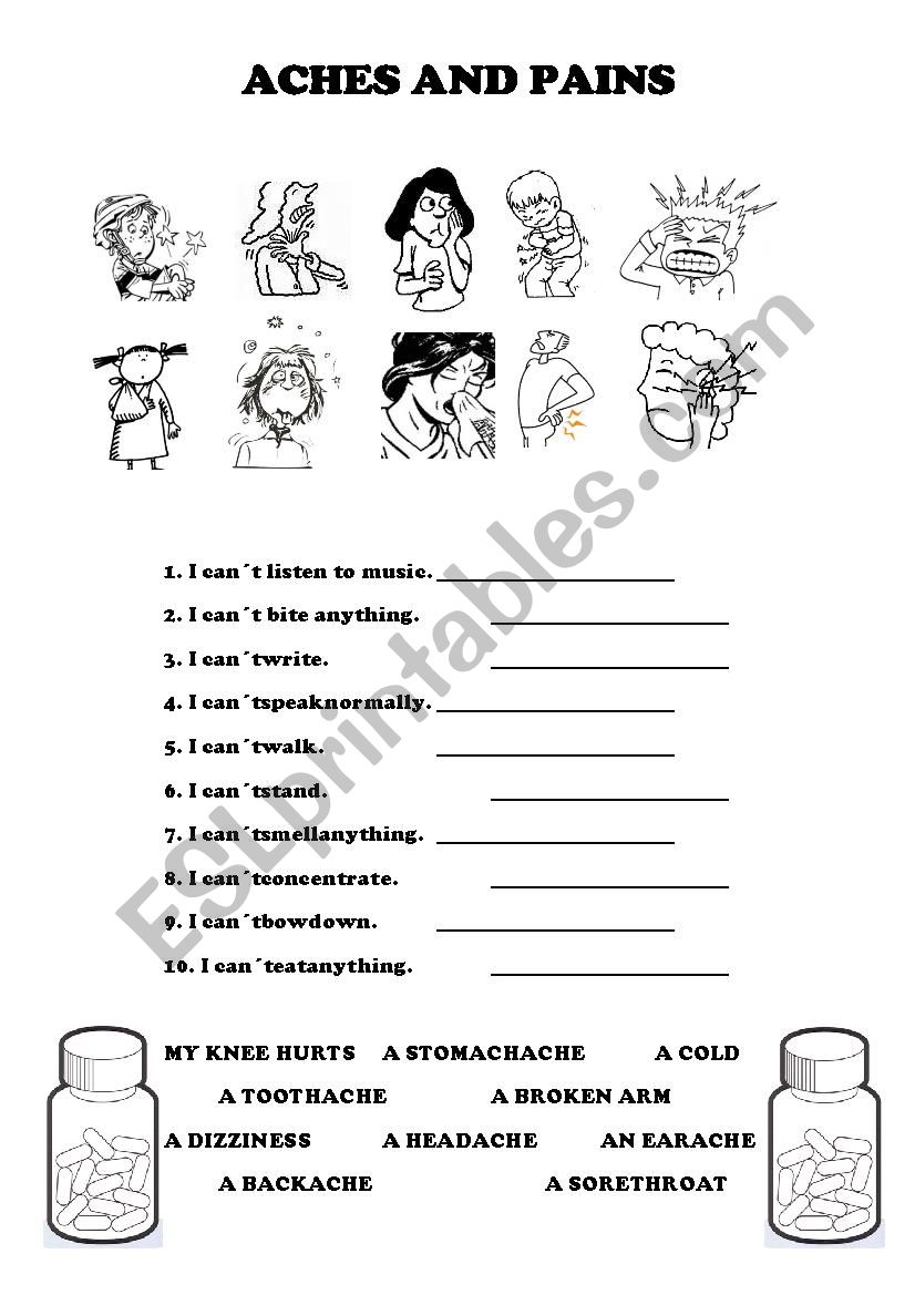 aches and pains worksheet