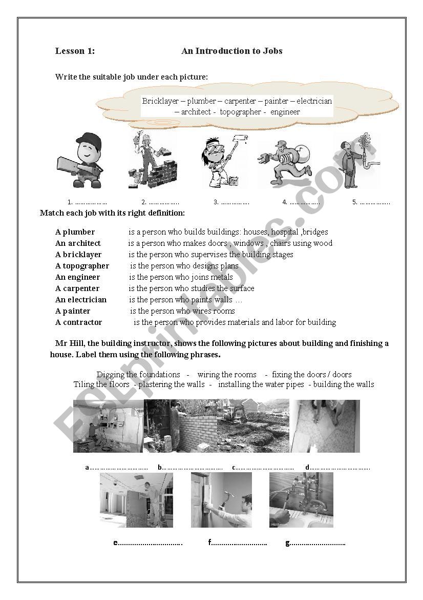 An introduction to jobs worksheet