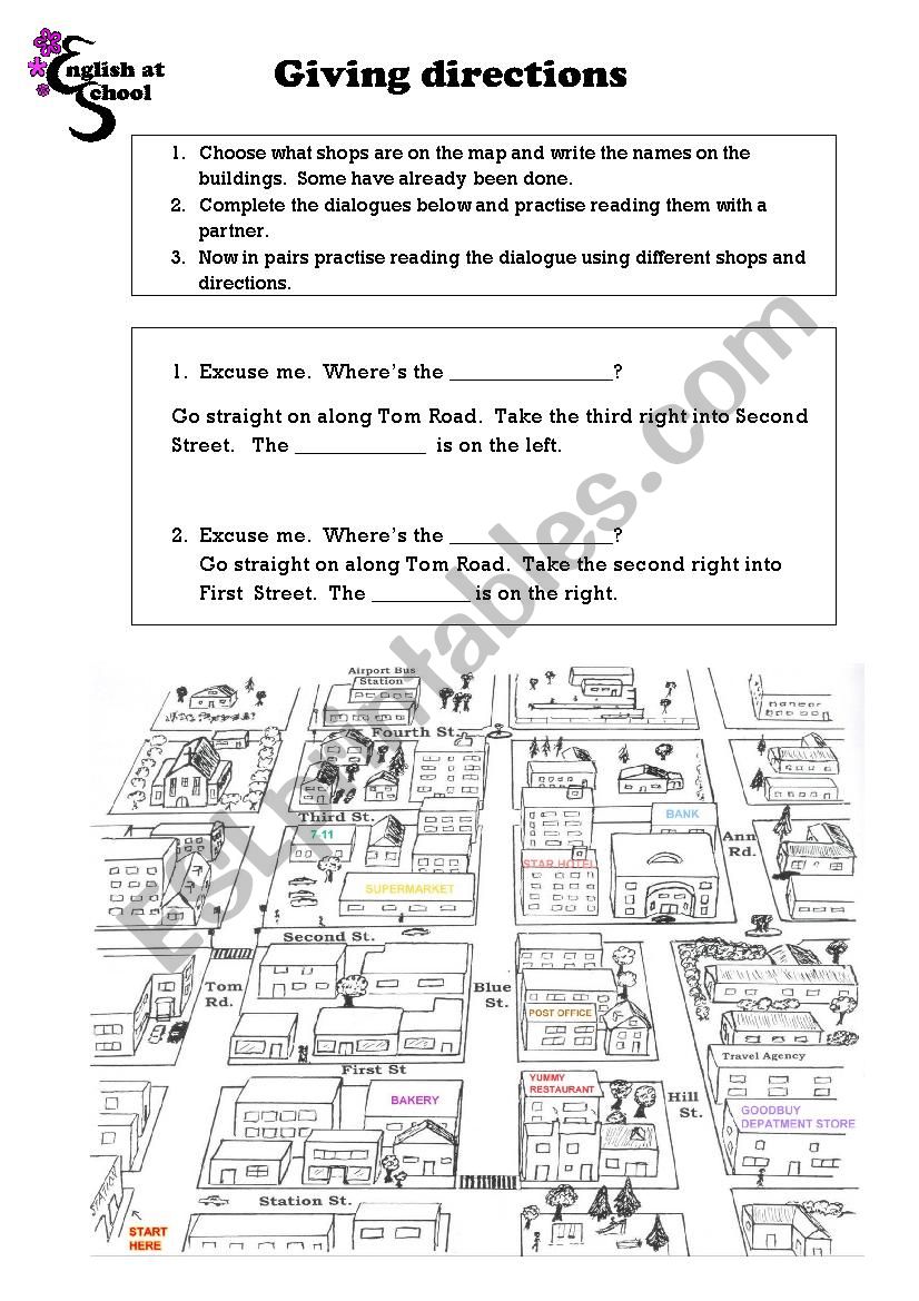 Giving directions worksheet