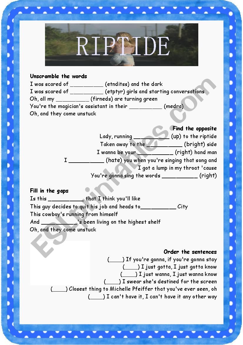 Vance Joy - Riptide worksheet