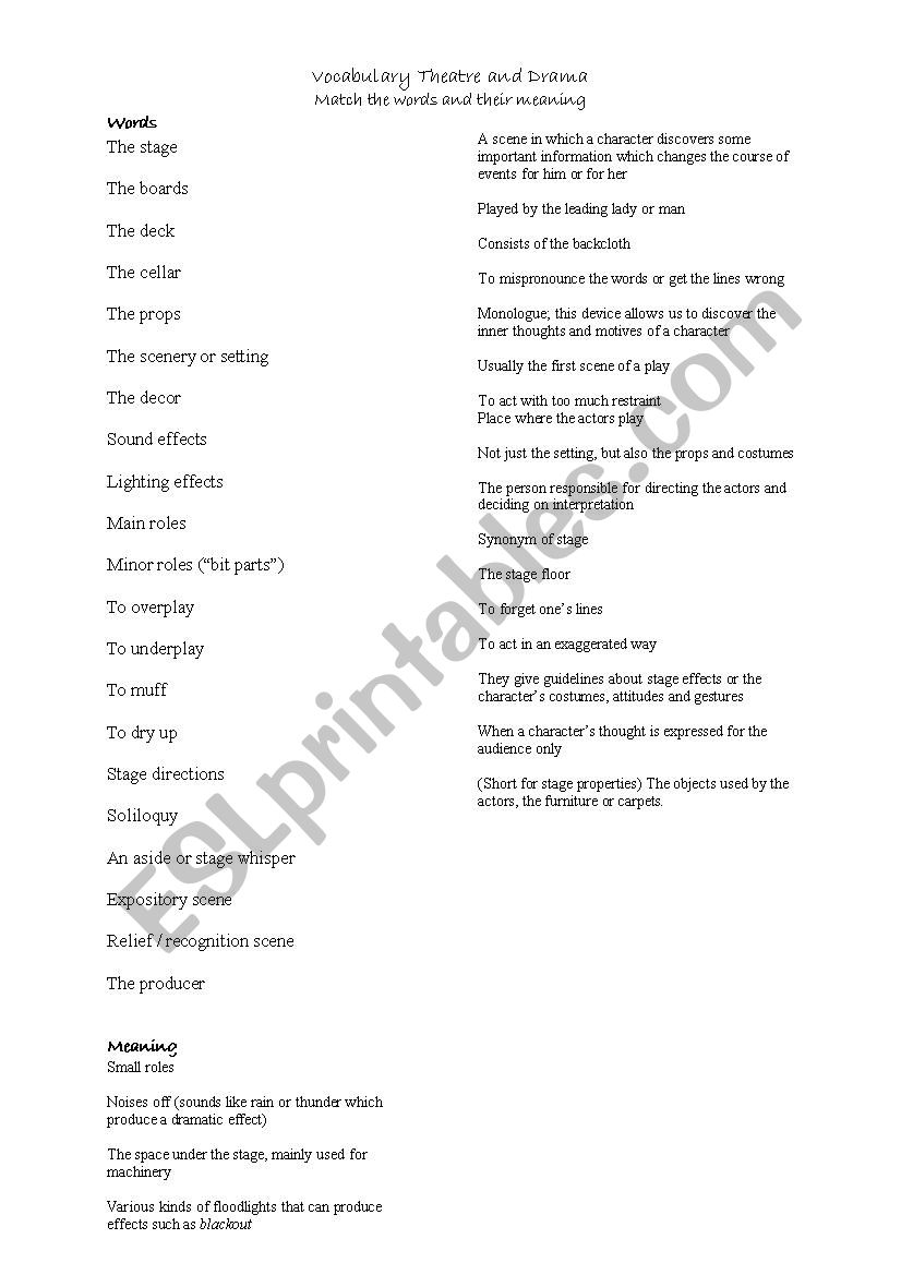 Theatre vocab worksheet