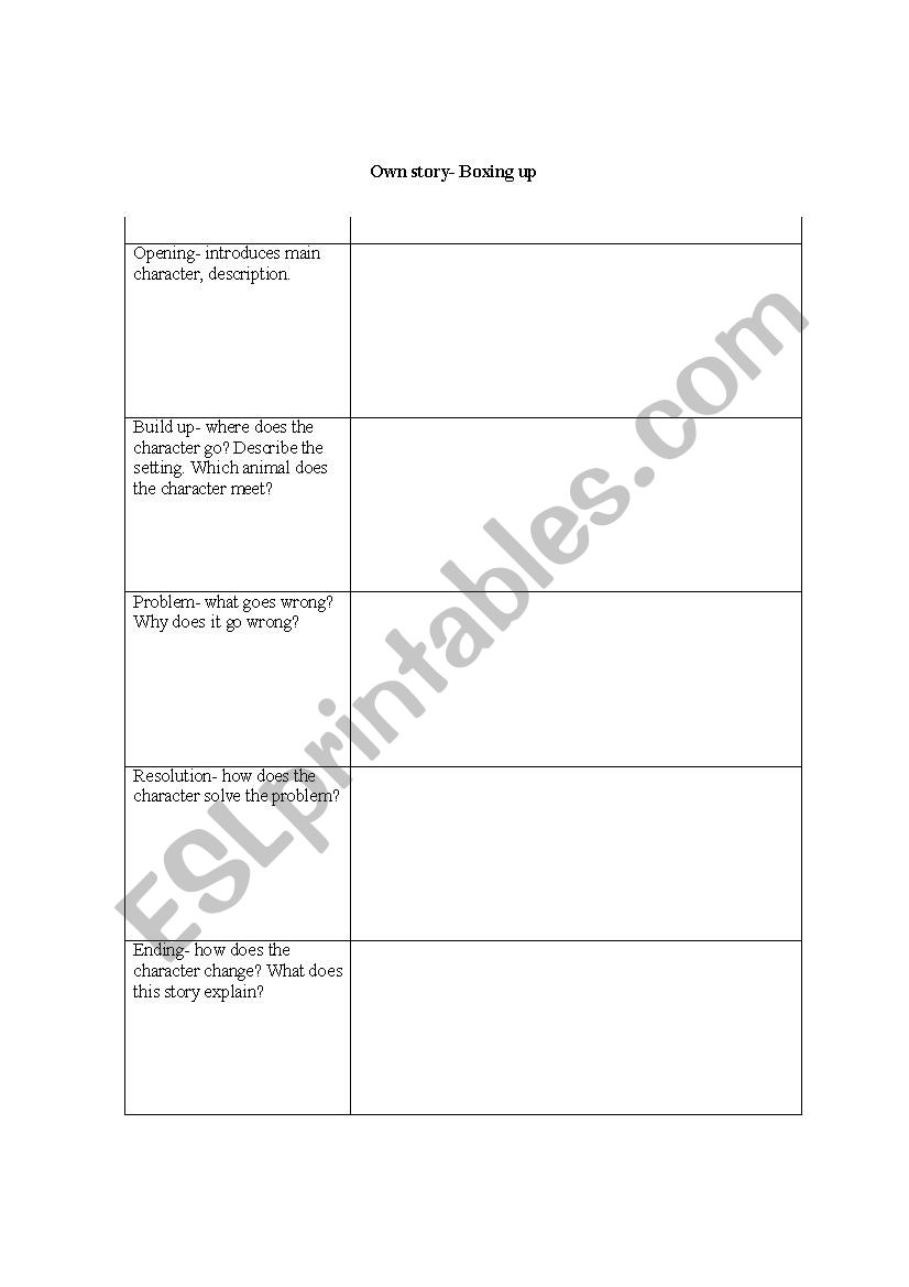 Boxing up stories worksheet