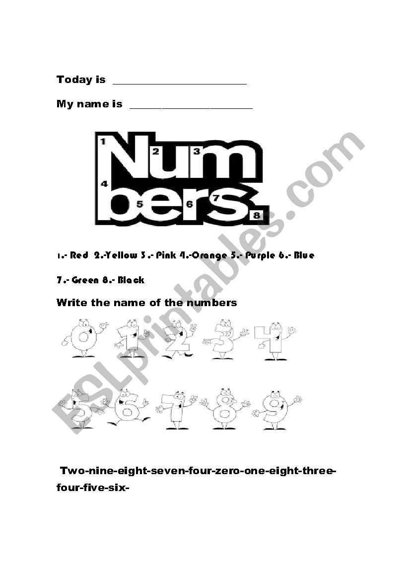 Match colors and numbers worksheet