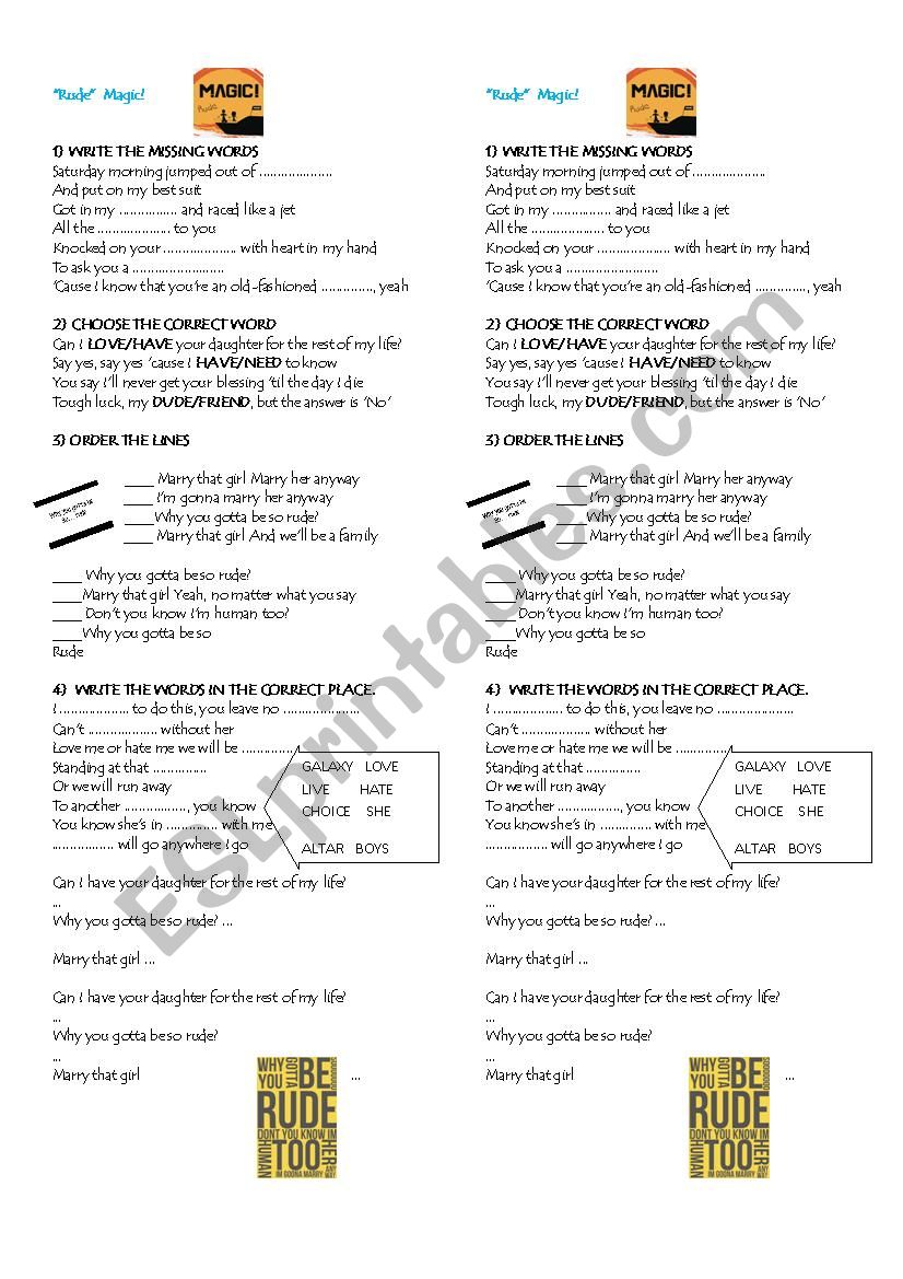 Magic! Rude worksheet