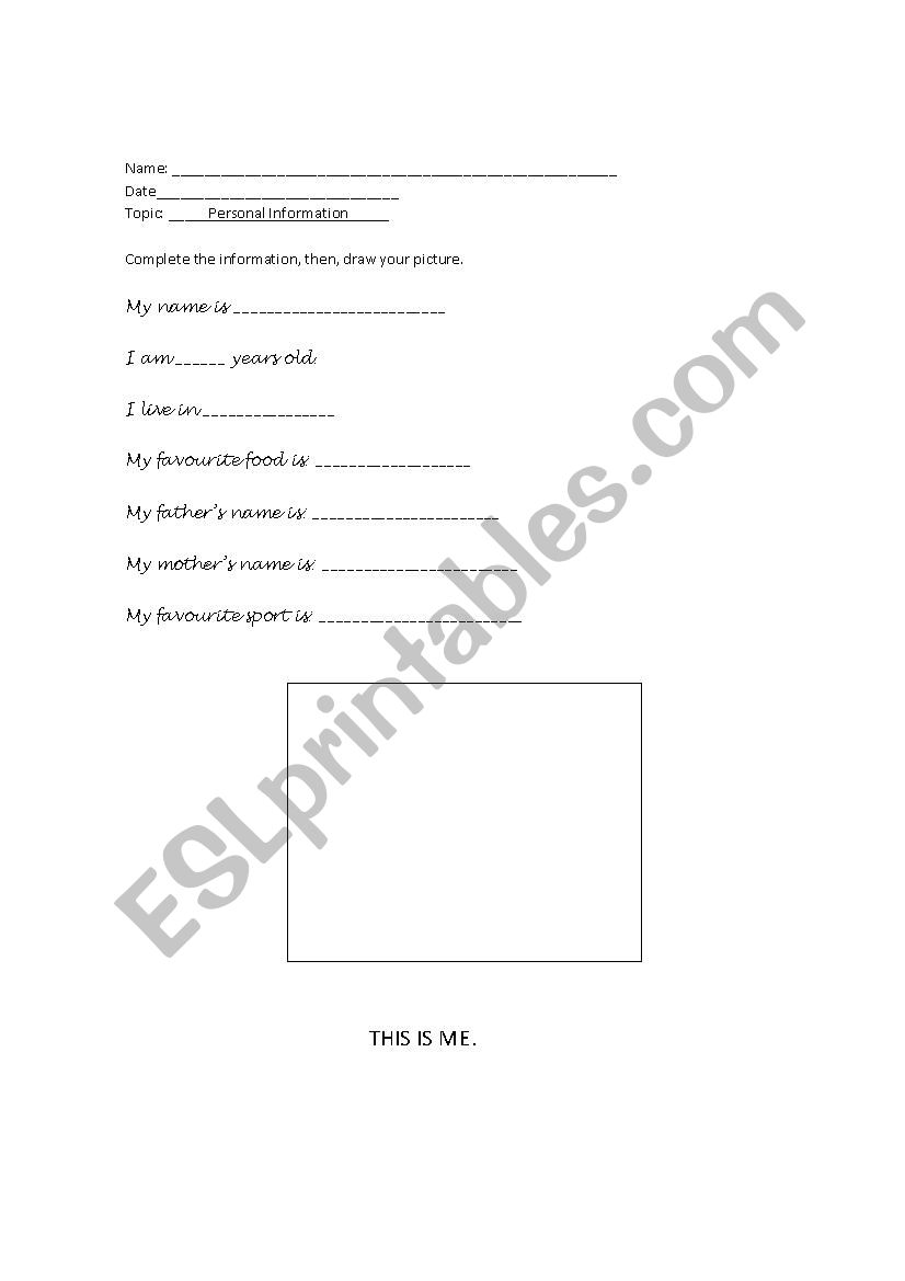 Personal Information worksheet