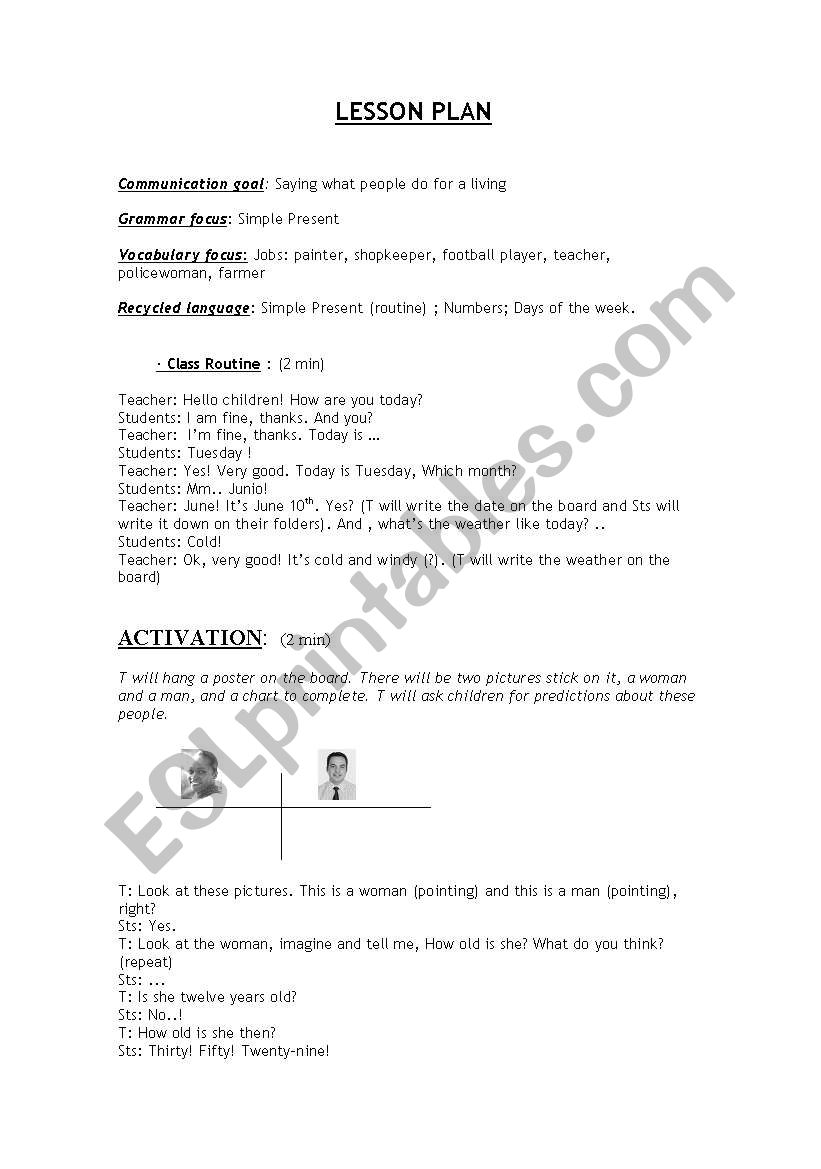 Lesson Plan - JOBS worksheet