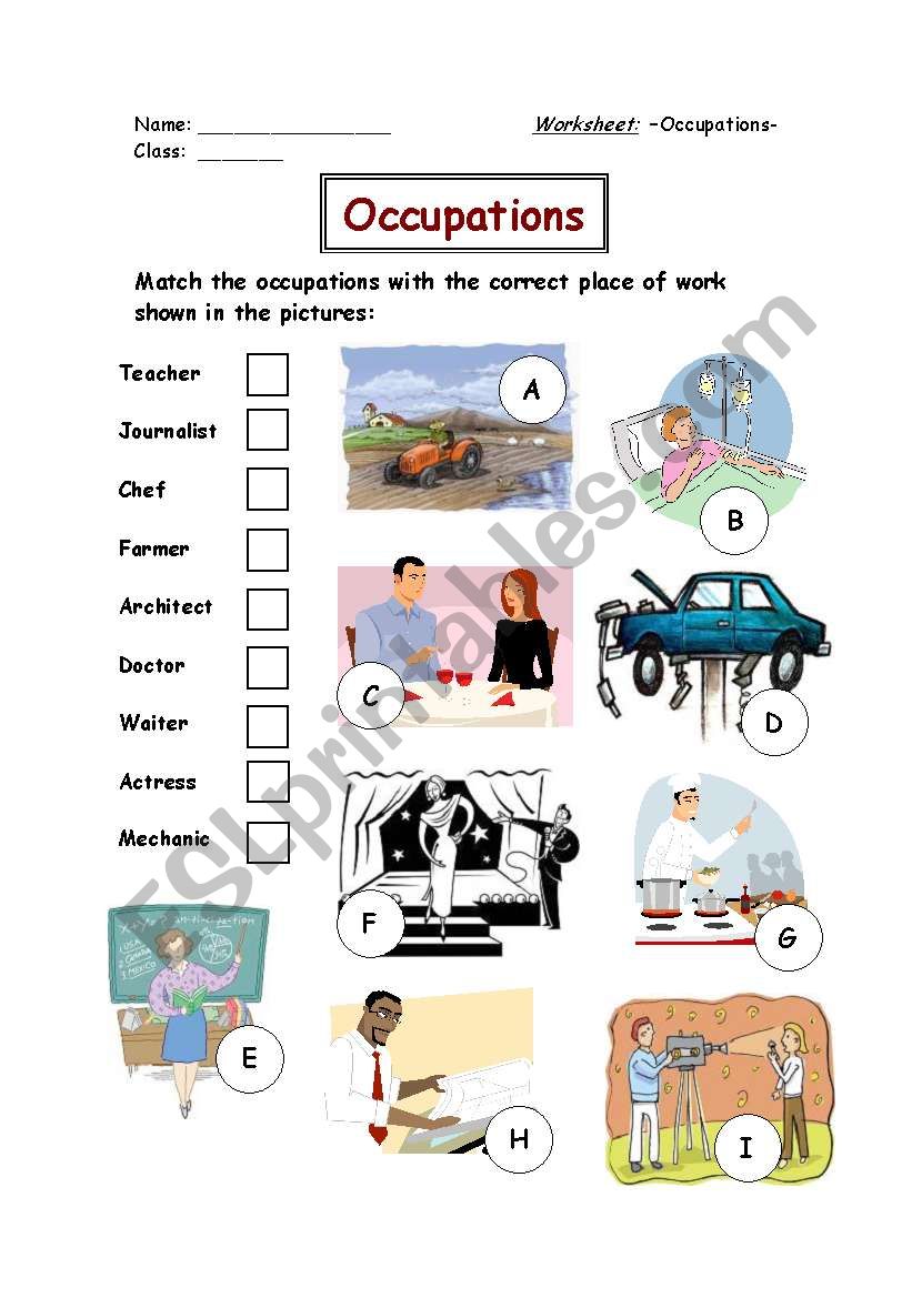 Occupations worksheet