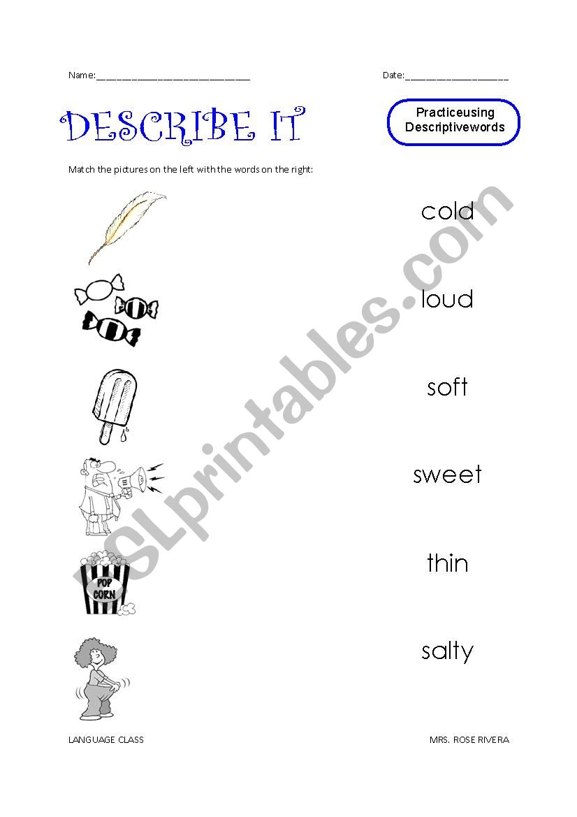 Descriptive Words worksheet
