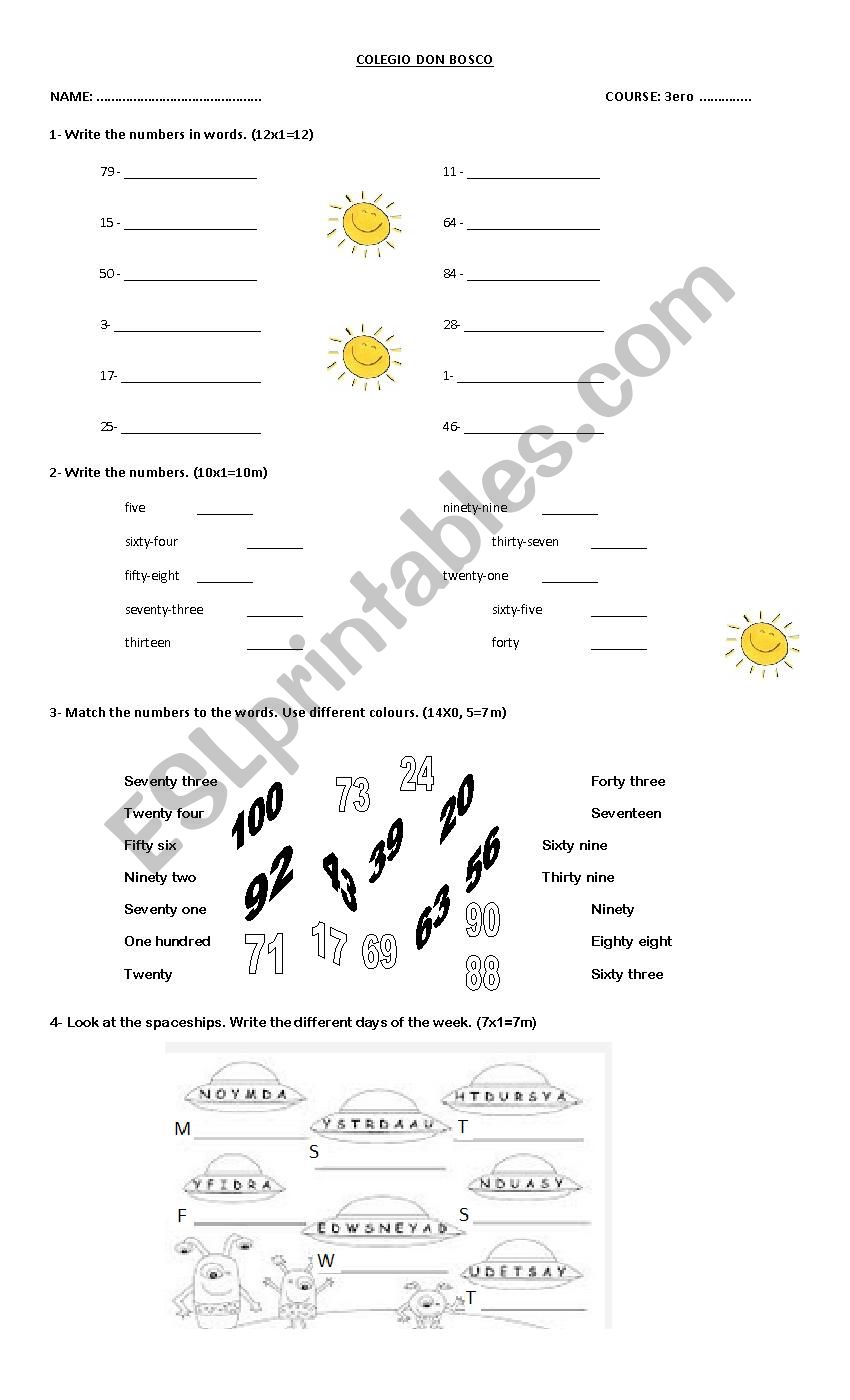 Numbers Quiz worksheet