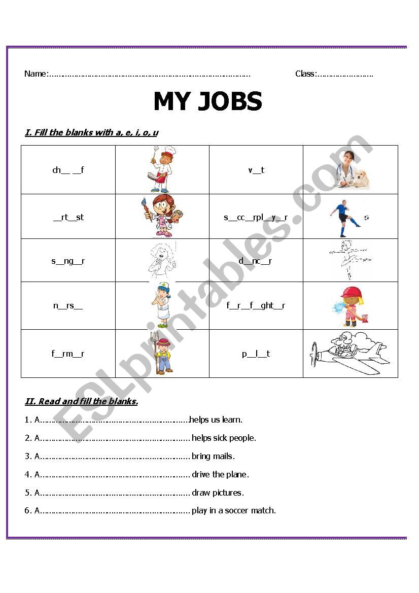 My dream jobs worksheet