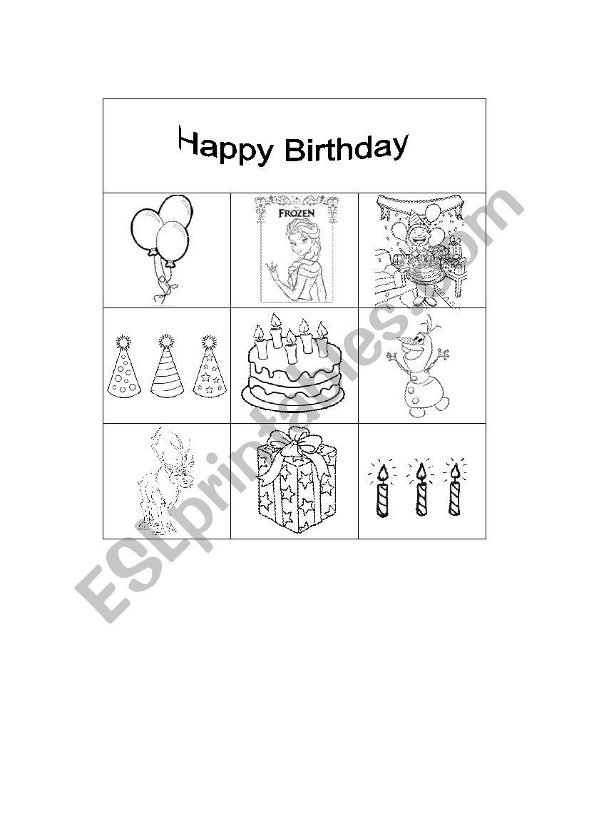 Birthday Bingo worksheet