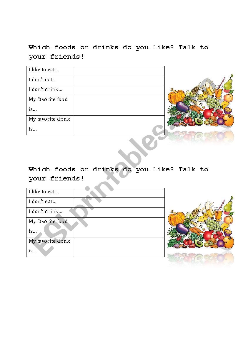 Food Preference worksheet