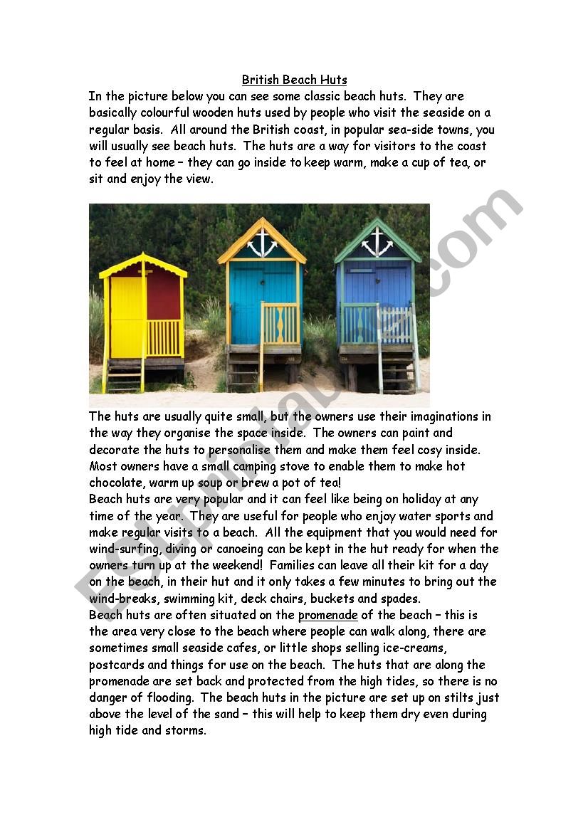 British Beach Huts! worksheet