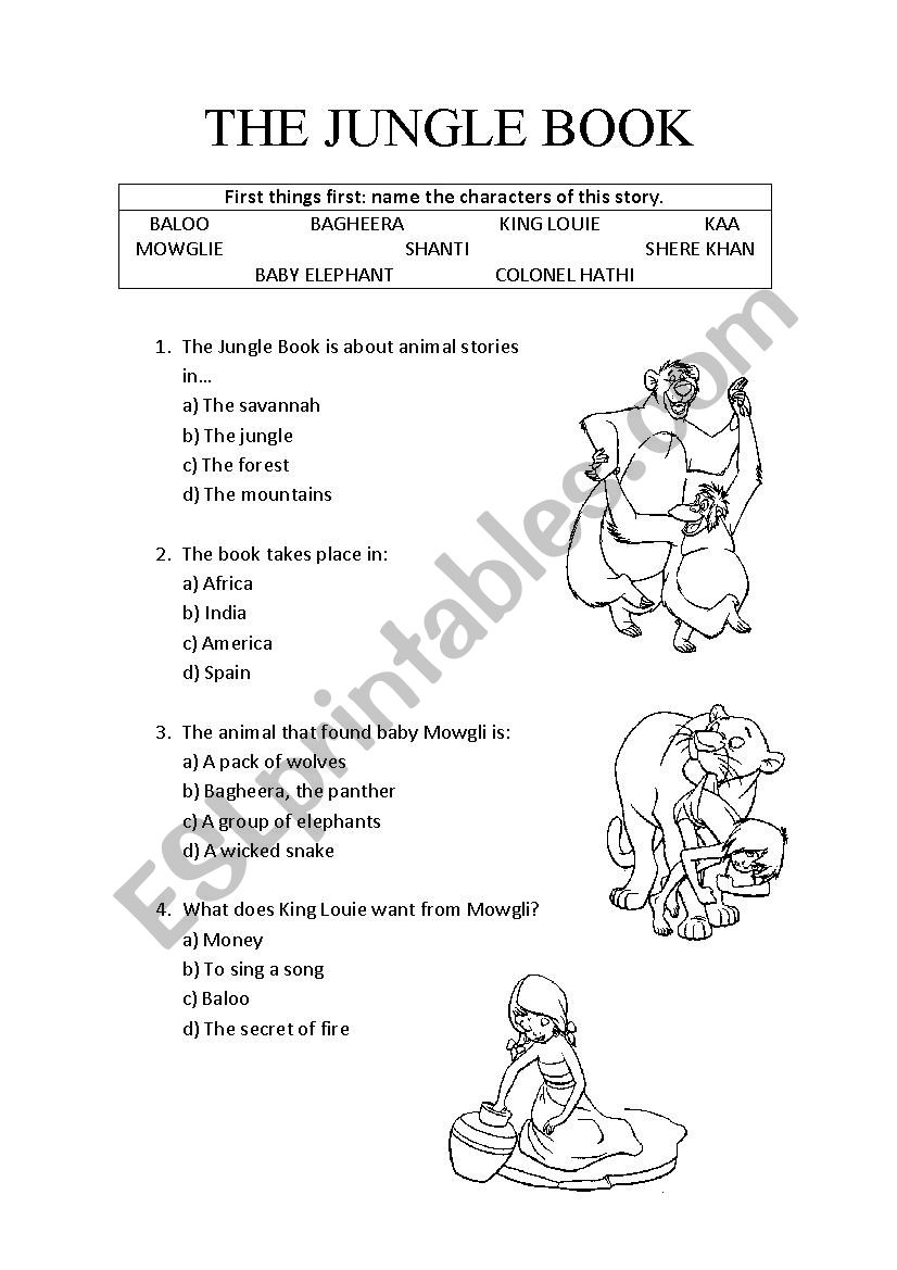 the jungle book film activity esl worksheet by unchienandalou88