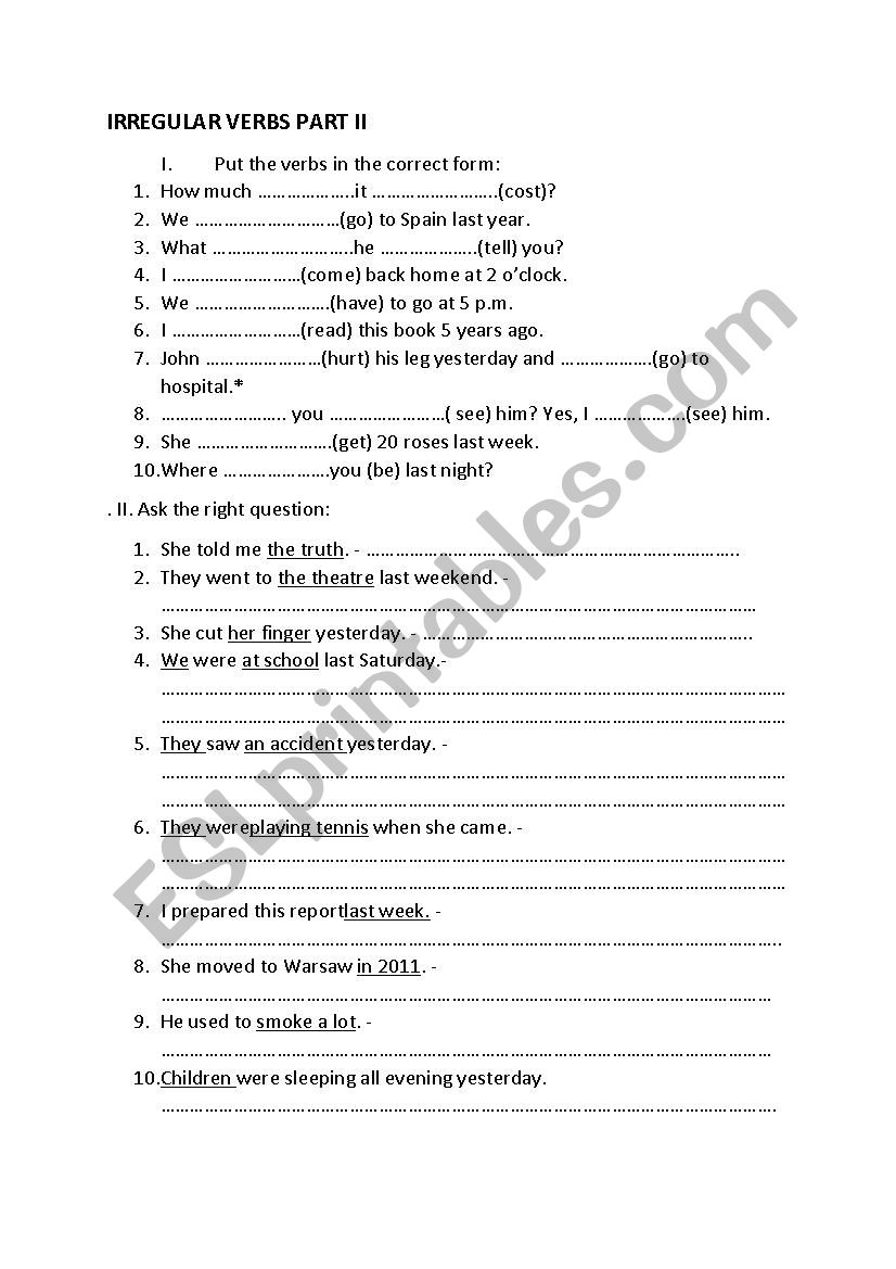 IRREGULAR VERBS worksheet