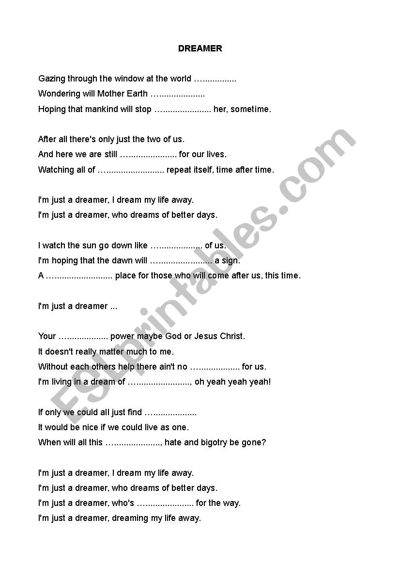 Dreamer Ozzy Osbourne worksheet