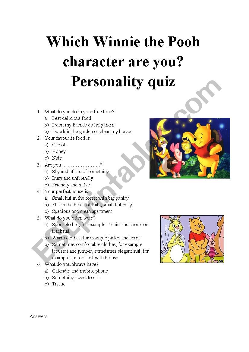Which Winnie the Pooh character are you? Personality quiz