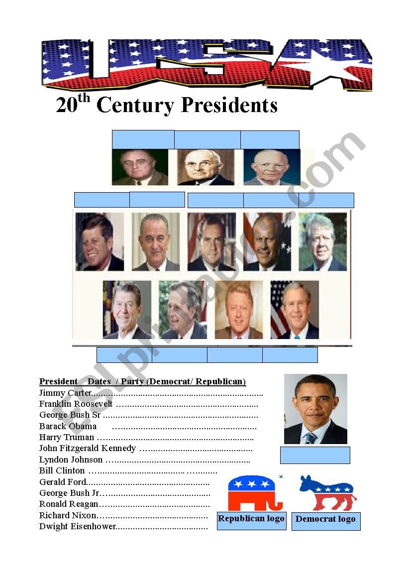 USA Presidents 20th Century worksheet