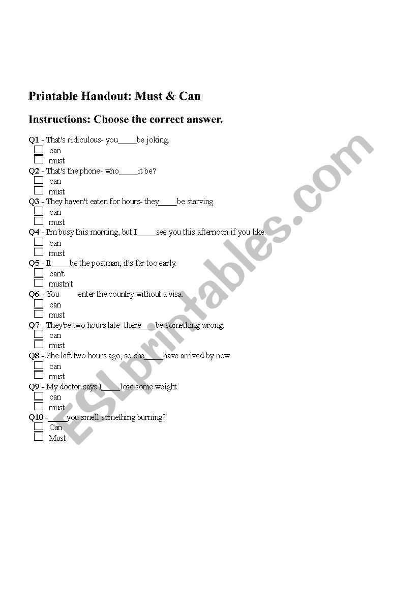 Must or Can? worksheet